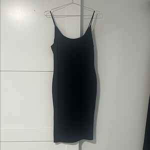 Lulu's Classic Black Midi Dress with Spaghetti Straps